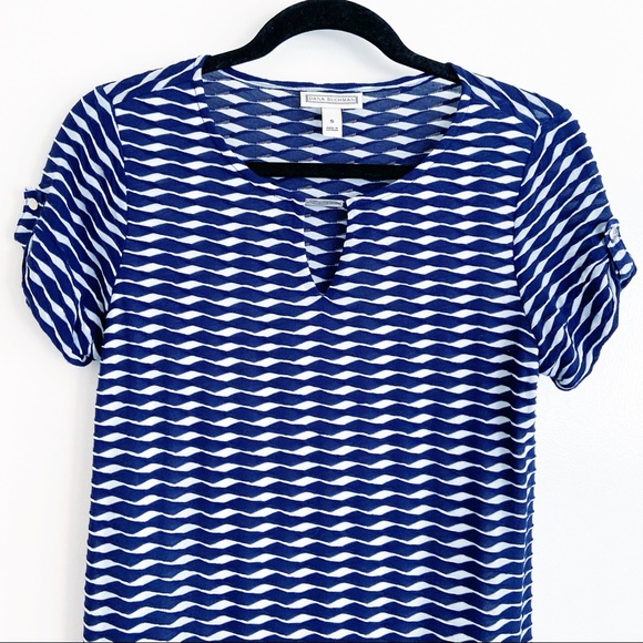 Dana Buchman Blouse Navy Blue White Design S - Picture 3 of 8